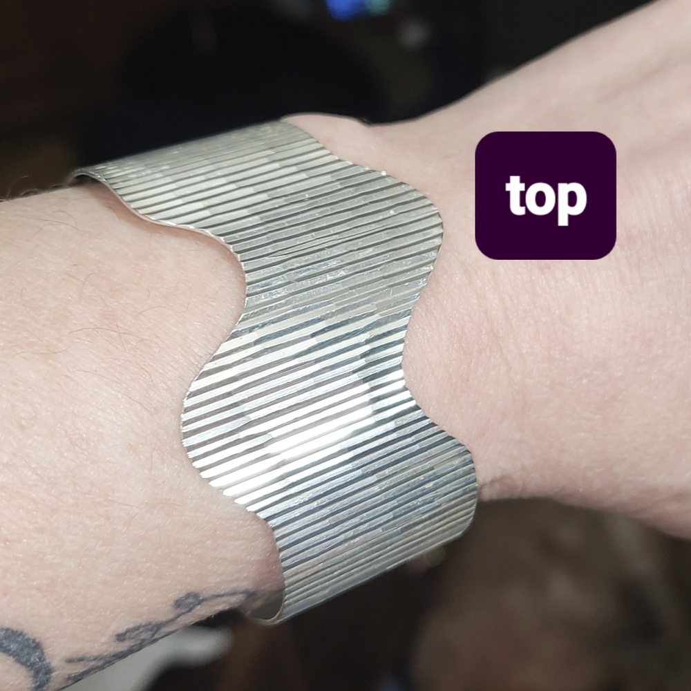 TAXCO Sterling Silver 925 Rare Wave Cuff Bracelet Vintage 6.75" Adjustable - Picture 8 of 10